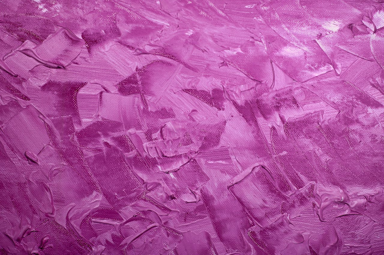 A dynamic and vibrant abstract oil painting with rich purple textures on canvas.