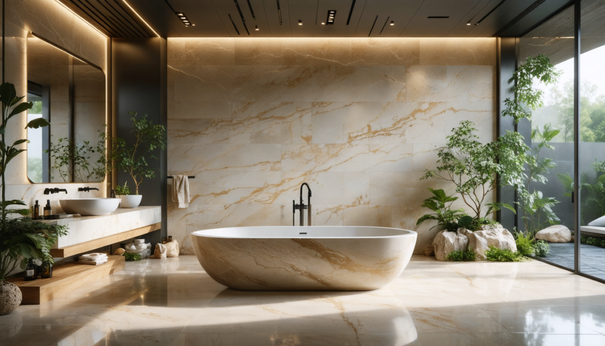 découvrez le travertin, la pierre naturelle qui apporte élégance et authenticité à votre salle de bains, pour un espace à la fois chic et chaleureux.