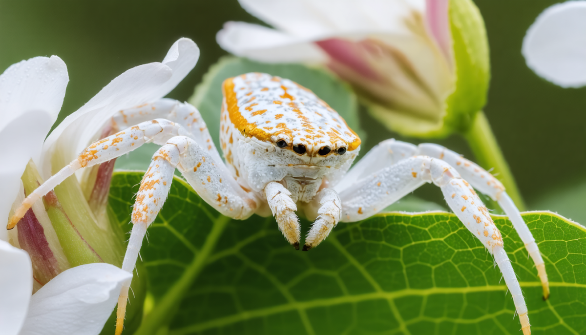 découvrez la thomise variable, l'araignée blanche caméléon qui se fond parfaitement dans votre jardin, un maître du camouflage et un allié naturel contre les insectes.